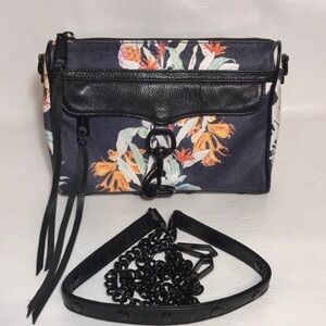 Rebecca Minkoff Brand Black & Navy Crossbody Floral Coated Canvas MAB Purse